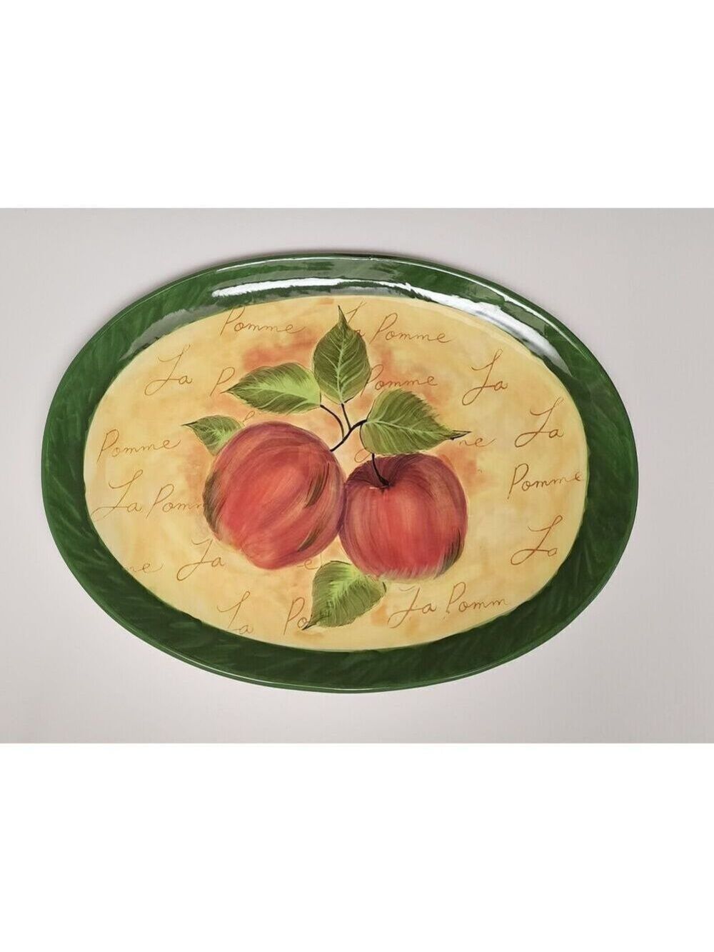 Certified International La Pomme 18" Oval Serving Platter Multicolor Green VTG - Picture 3 of 5